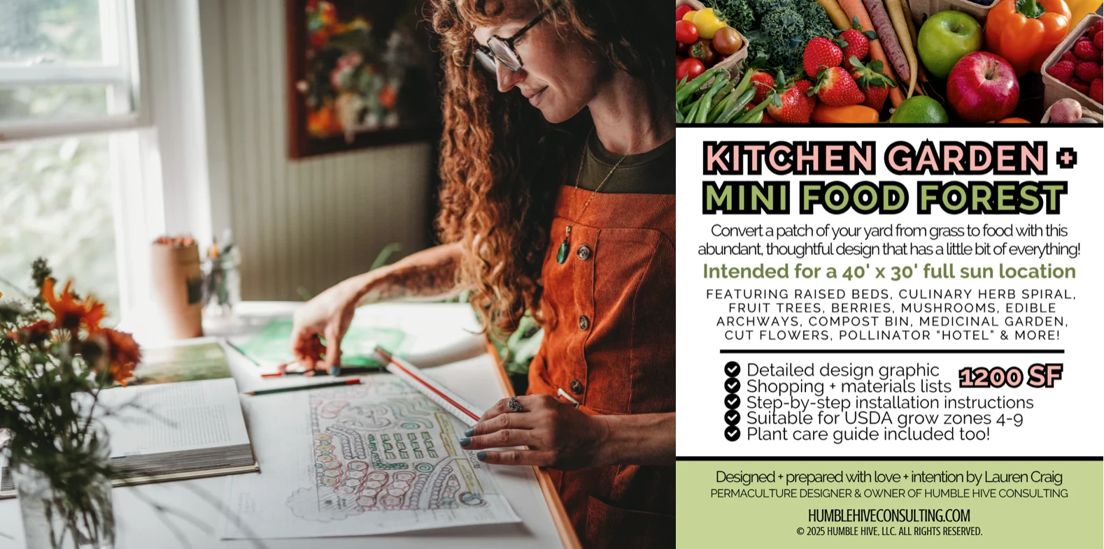 1-hour Permaculture Design Virtual Consultation with Humble Hive Consulting + "Kitchen Garden + Mini Food Forest" Design book